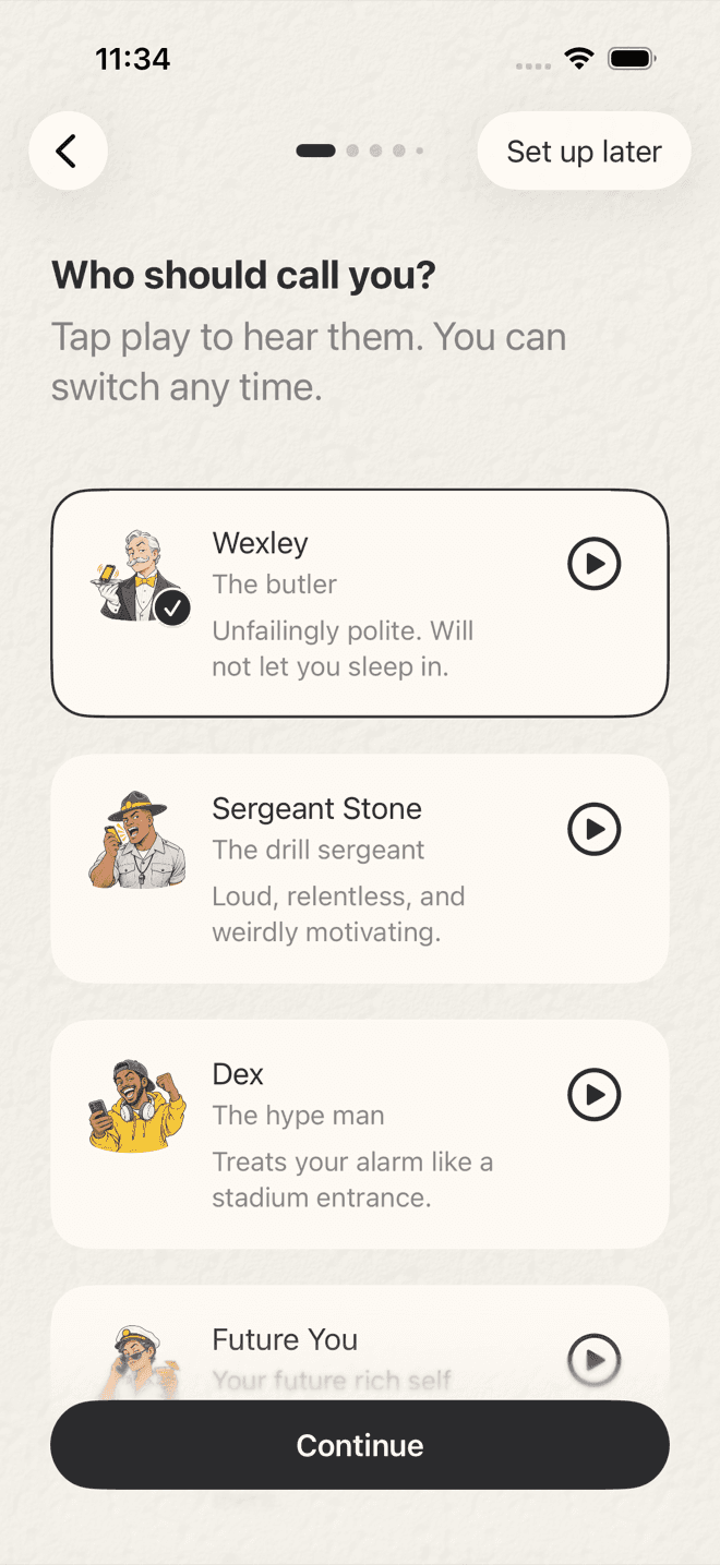 Picking a caller in the app