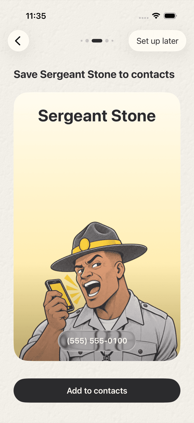 The caller's contact card in the app