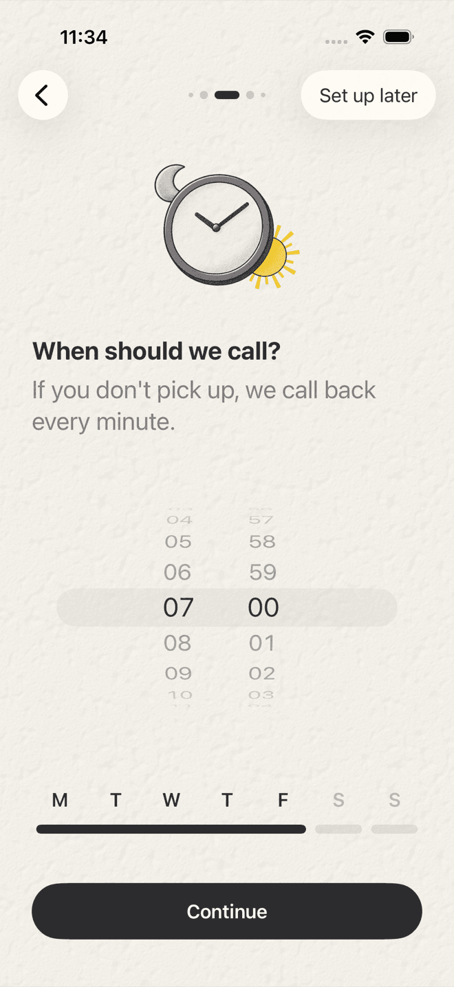 Setting a wake-up time in the app