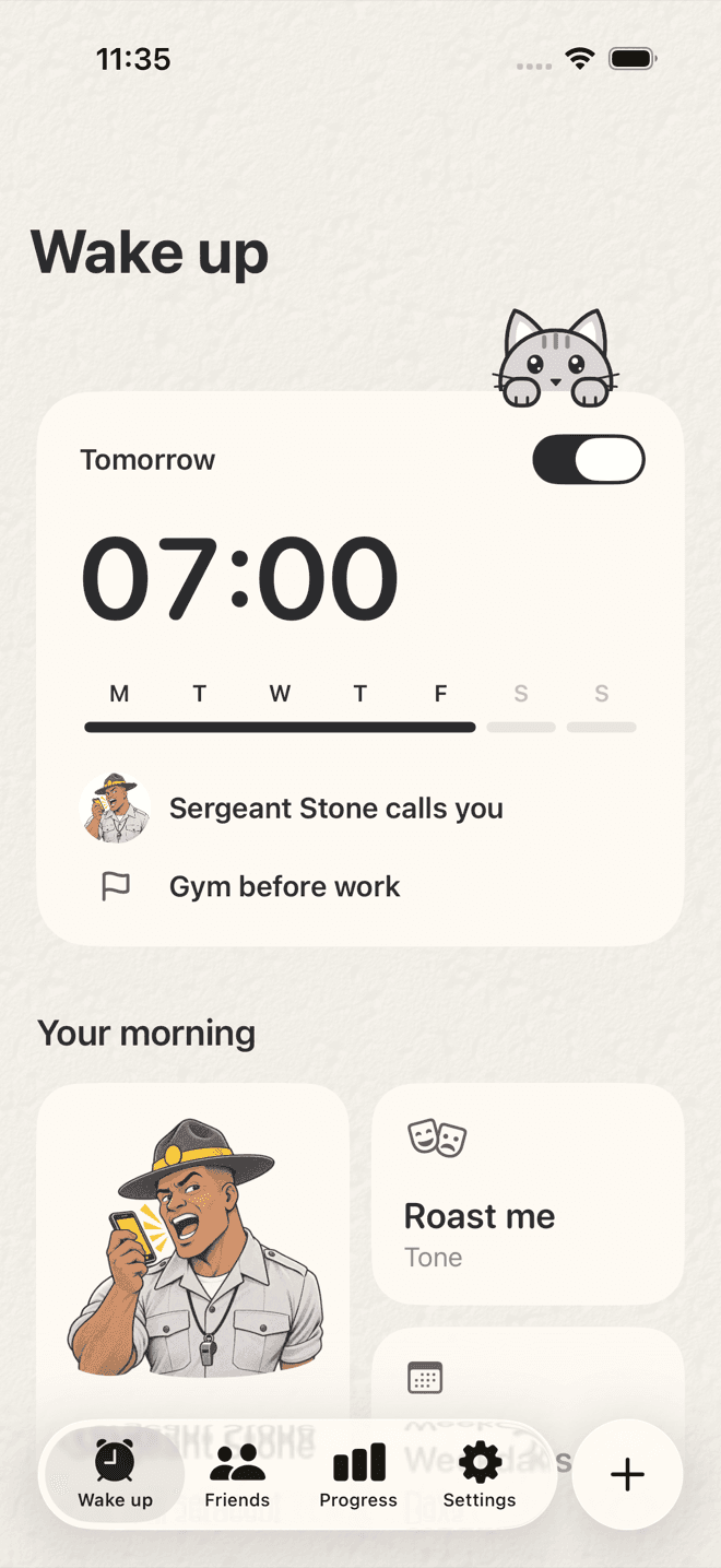 The Wake up tab in the app