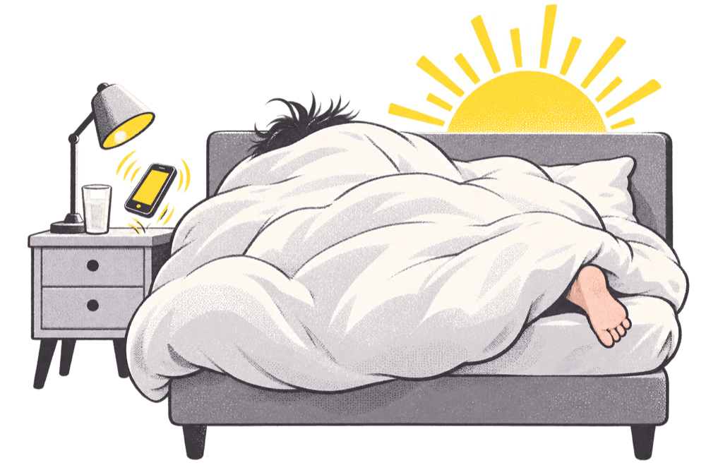Someone asleep under the duvet while the phone on the nightstand rings